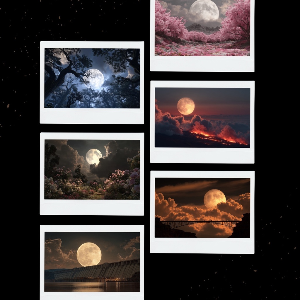 幻想的な空と雲の背景素材【高画質:満月編100枚+三日月編100枚】セット売り