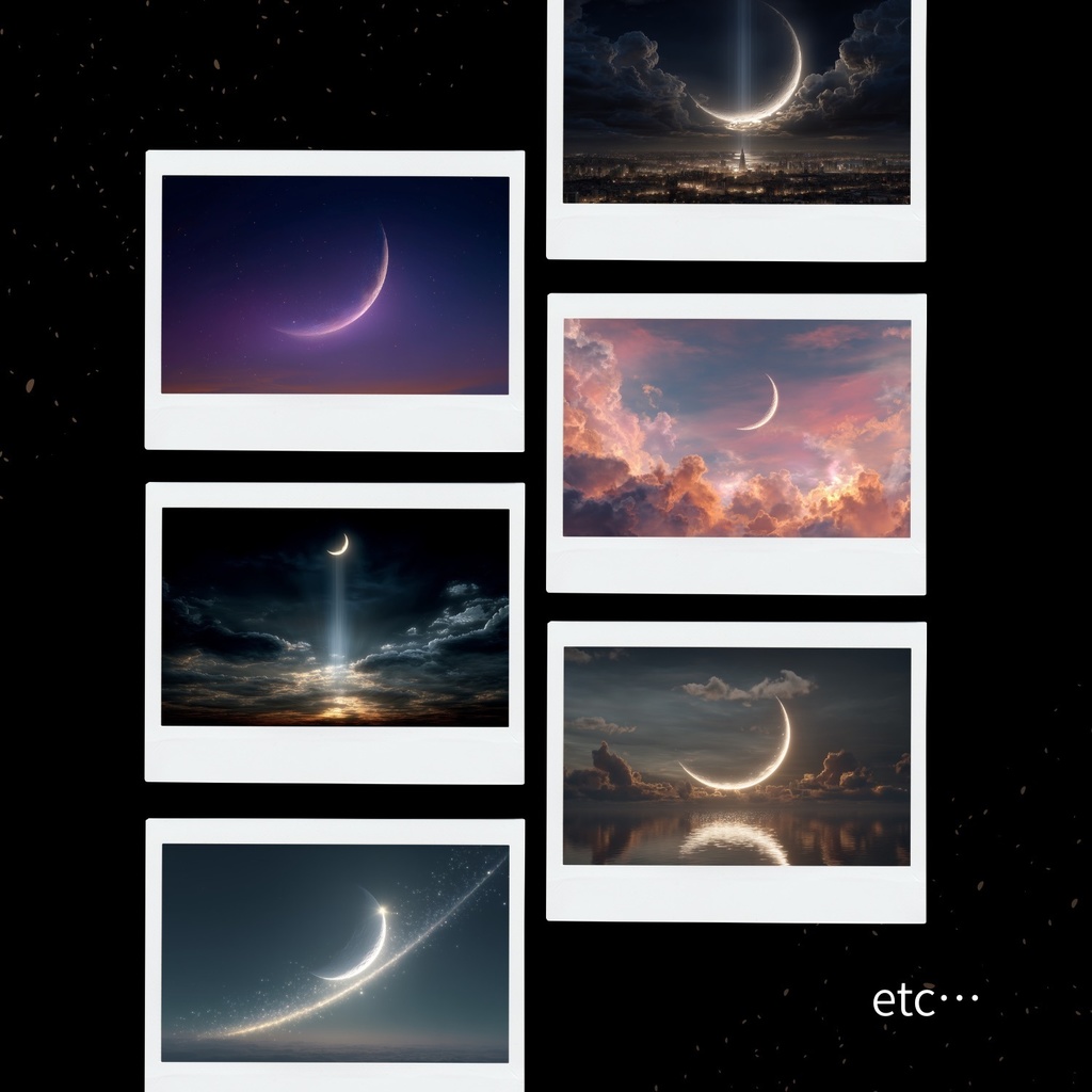 幻想的な空と雲の背景素材【高画質:満月編100枚+三日月編100枚】セット売り