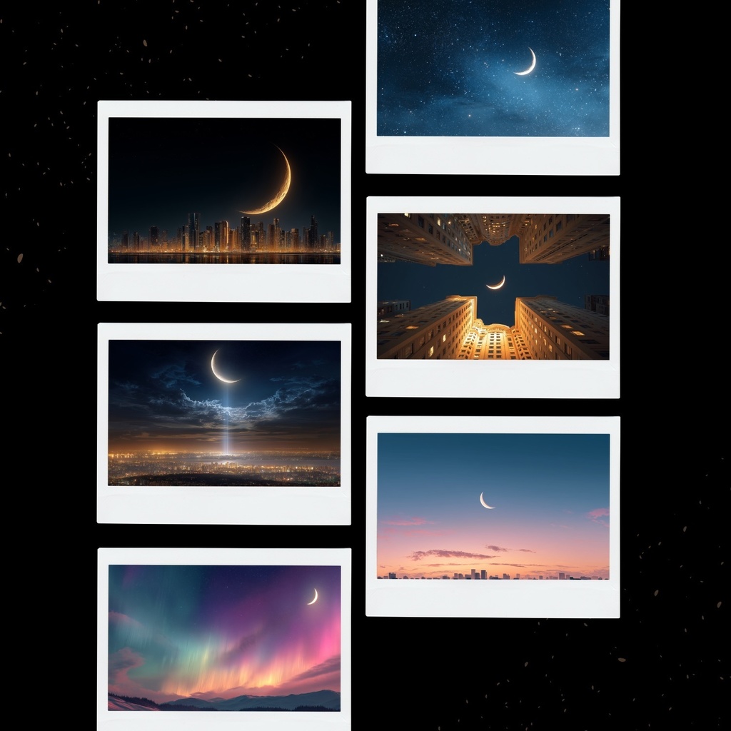 幻想的な空と雲の背景素材【高画質:満月編100枚+三日月編100枚】セット売り