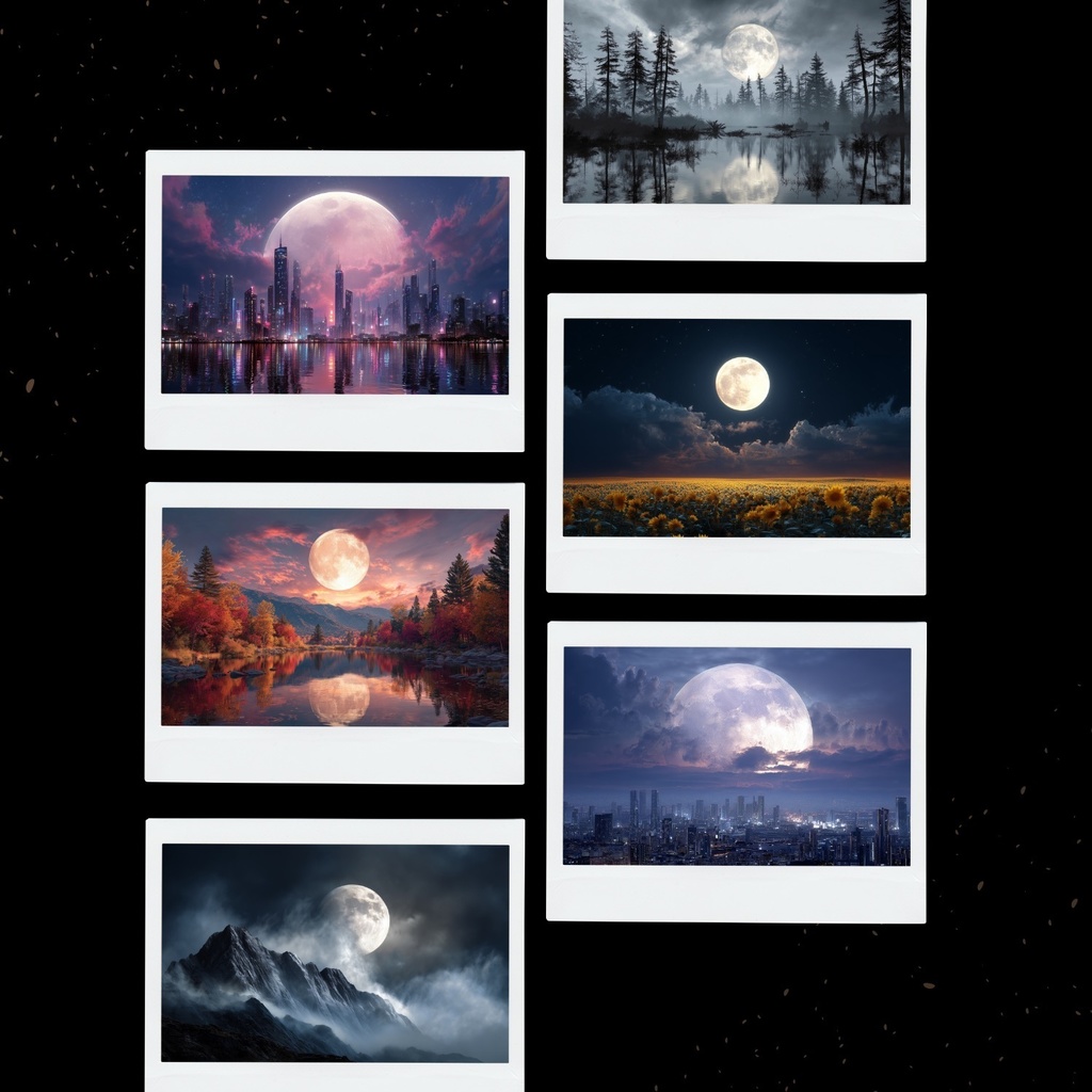 幻想的な空と雲の背景素材【高画質:満月編100枚+三日月編100枚】セット売り