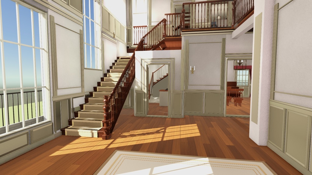 ヴィクトリア朝の邸宅「吹き抜けホールのある屋敷」3D背景セット【Blender/Unity6 URP】