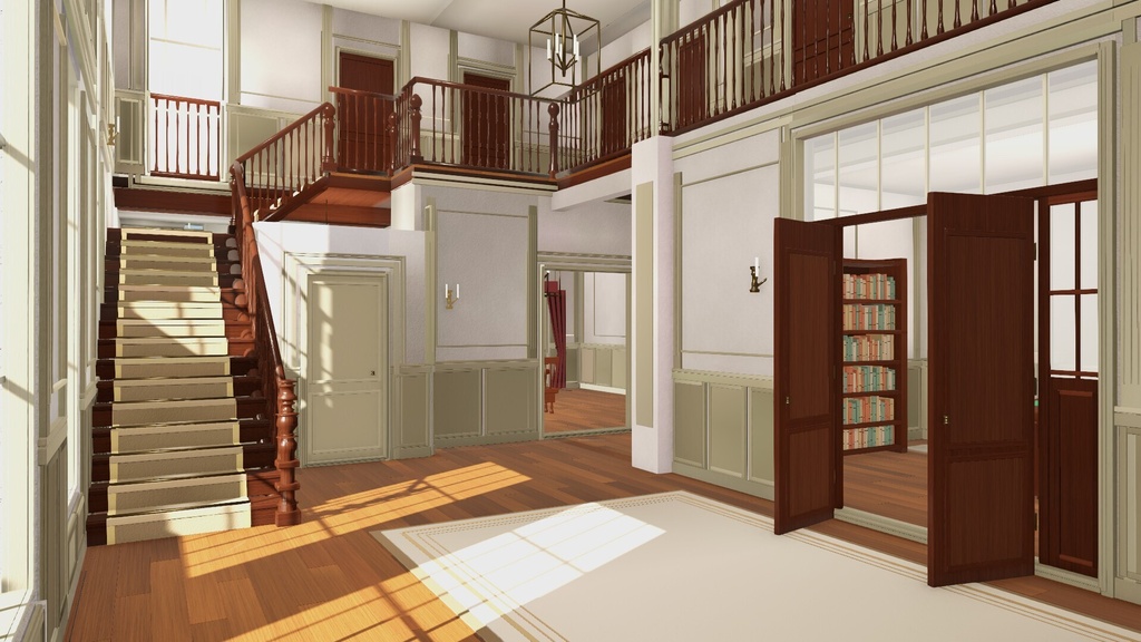 ヴィクトリア朝の邸宅「吹き抜けホールのある屋敷」3D背景セット【Blender／Unity6 URP】