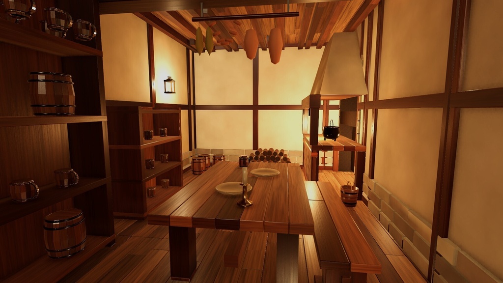 中世ファンタジー酒場「回廊のある宿屋酒場」3D背景セット【Blender/Unity6 URP】