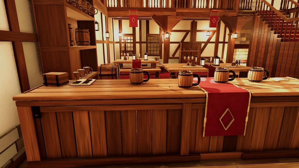 中世ファンタジー酒場「回廊のある宿屋酒場」3D背景セット【Blender/Unity6 URP】