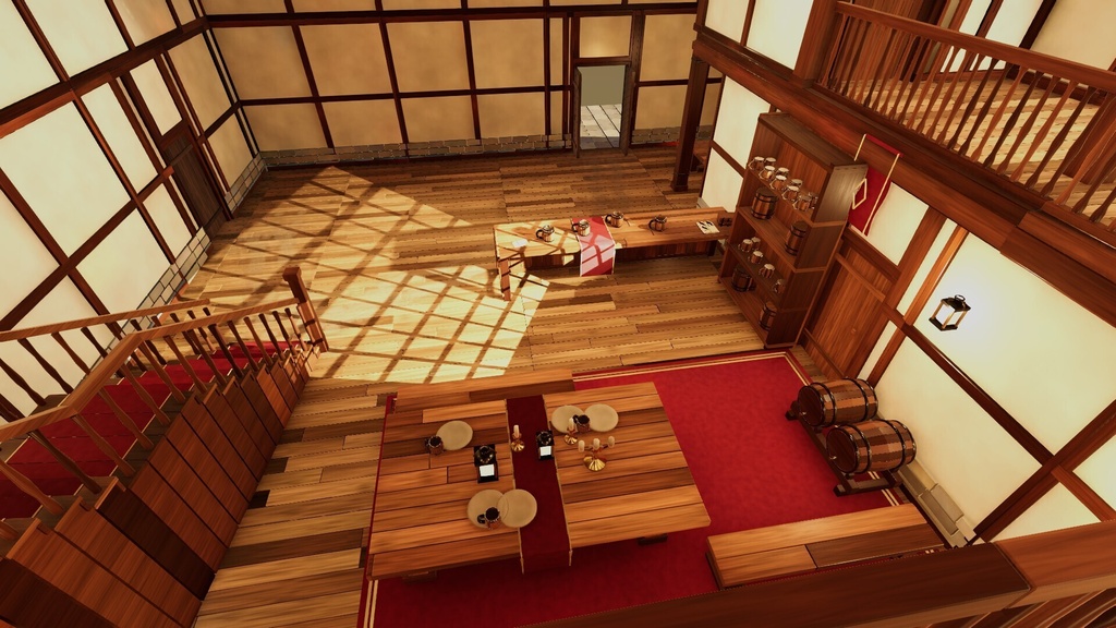 中世ファンタジー酒場「回廊のある宿屋酒場」3D背景セット【Blender/Unity6 URP】
