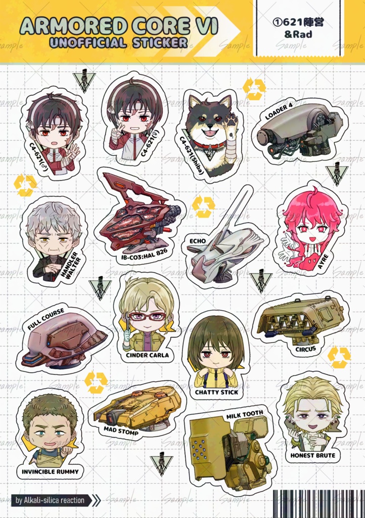キャラ幻覚&ヘッドパーツハーフカットシール5枚セット