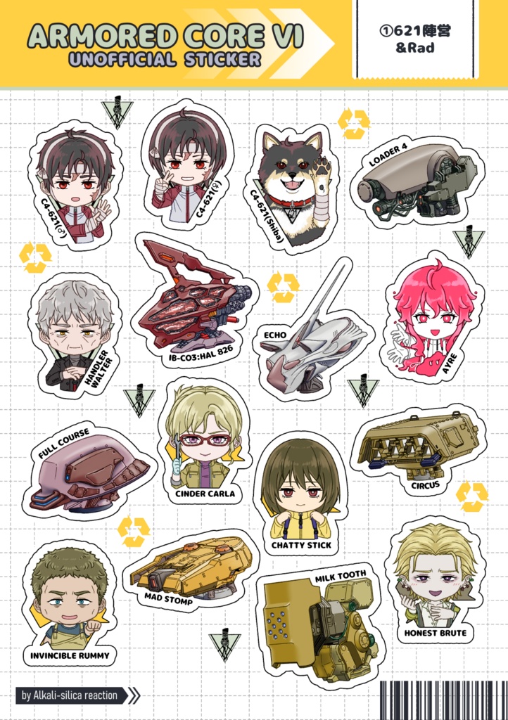 キャラ幻覚&ヘッドパーツハーフカットシール5枚セット