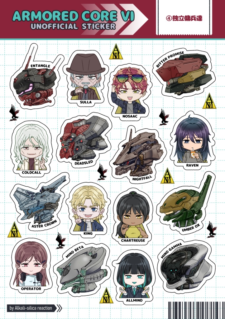 キャラ幻覚&ヘッドパーツハーフカットシール5枚セット