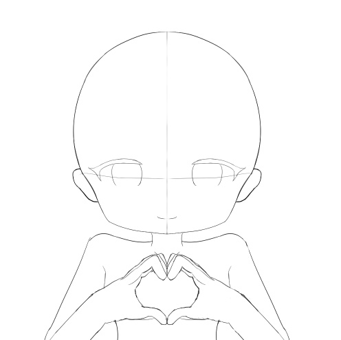 デフォルメ素体ポーズ素材セット(ピース / ハート/手を振る)【線画・商用利用可】