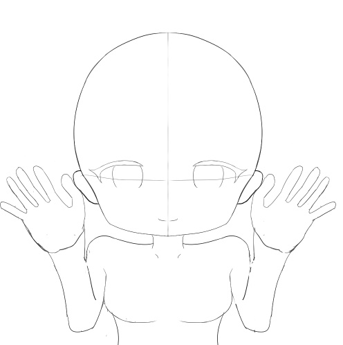 デフォルメ素体ポーズ素材セット(ピース / ハート/手を振る)【線画・商用利用可】