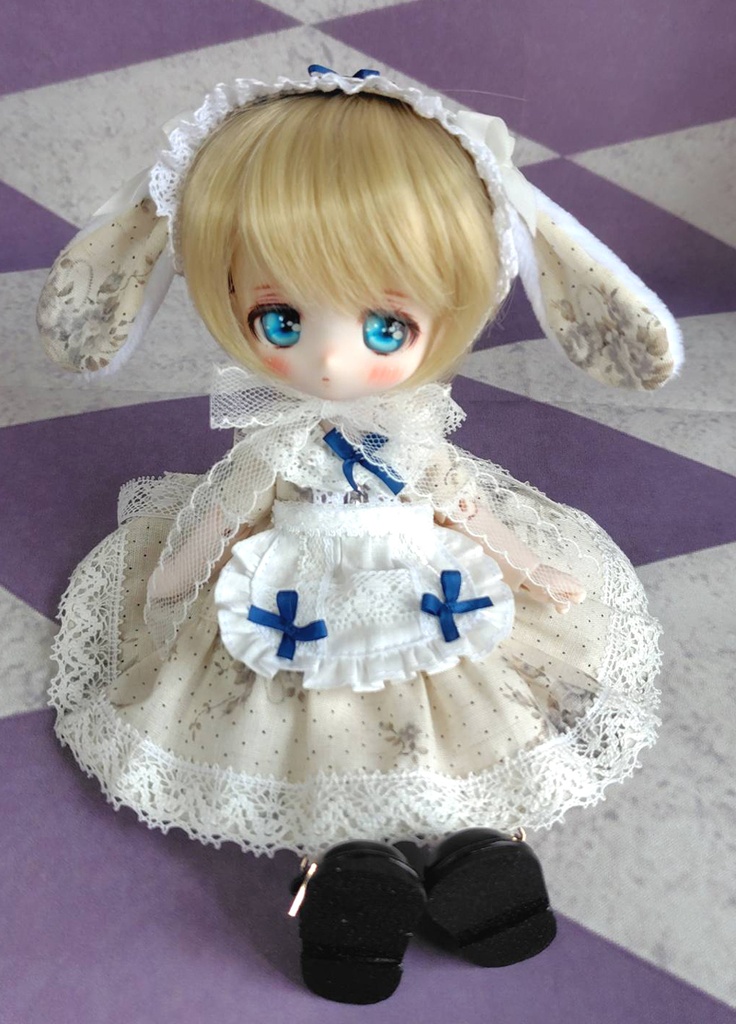 たれ耳うさぎのエプロンドレスセット・ブルー