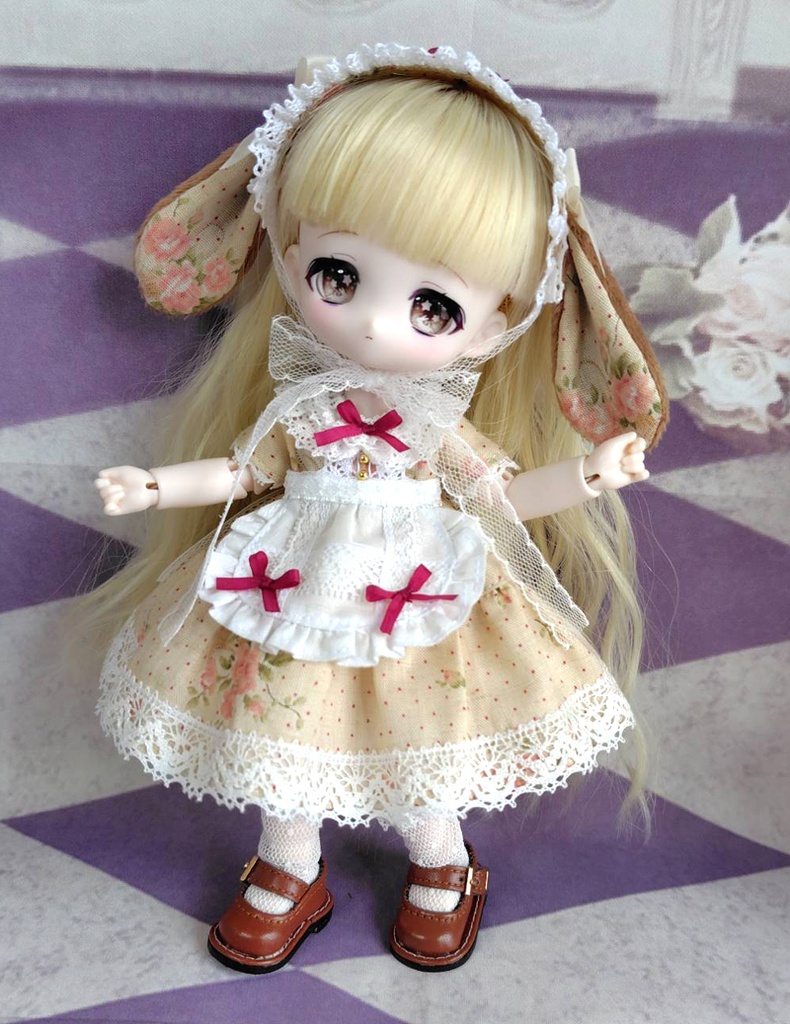たれ耳うさぎのエプロンドレスセット・ピンク