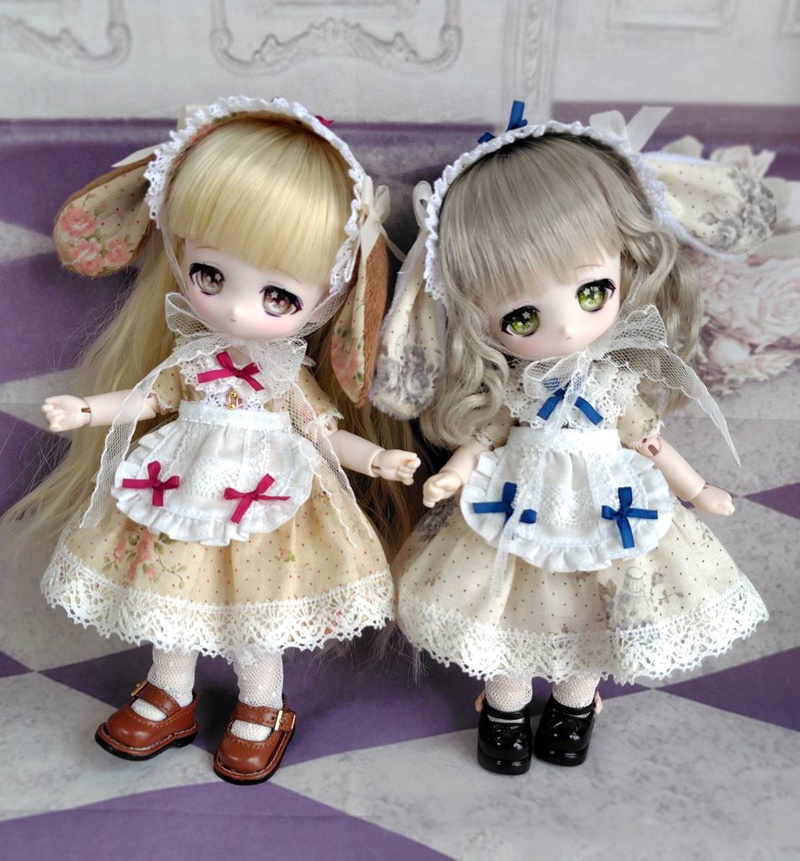 たれ耳うさぎのエプロンドレスセット・ピンク