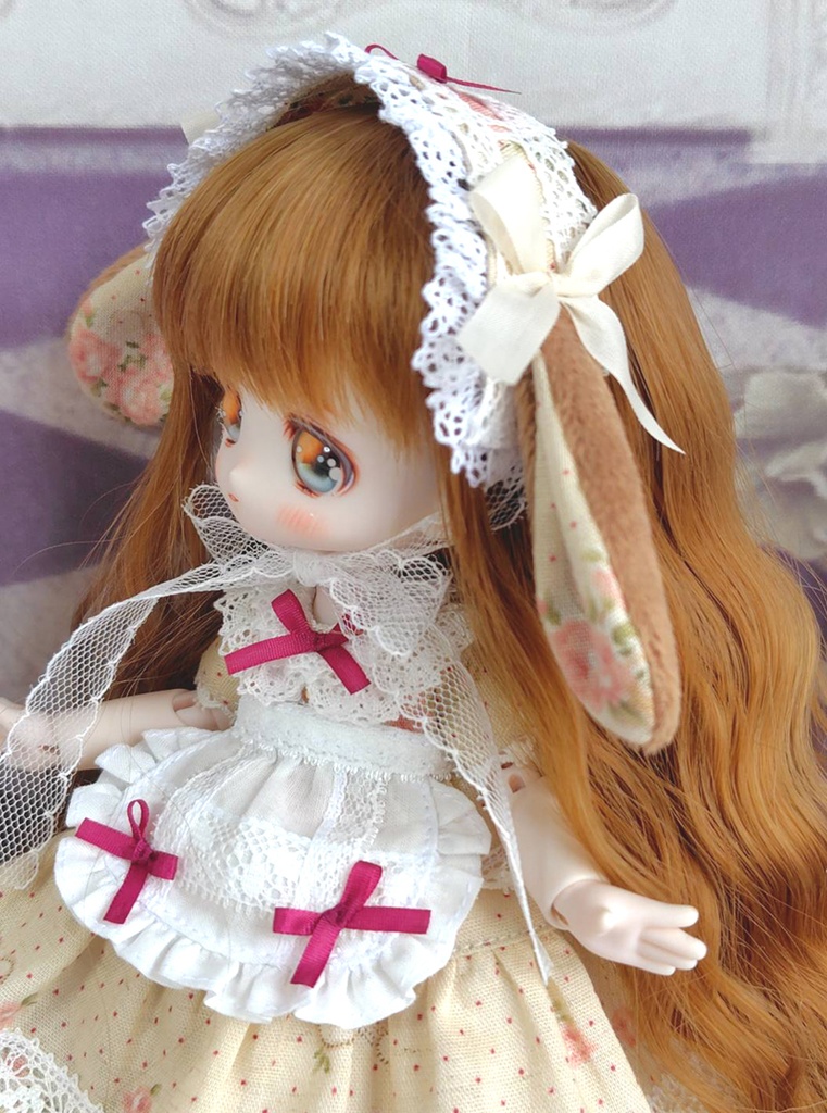 たれ耳うさぎのエプロンドレスセット・ピンク