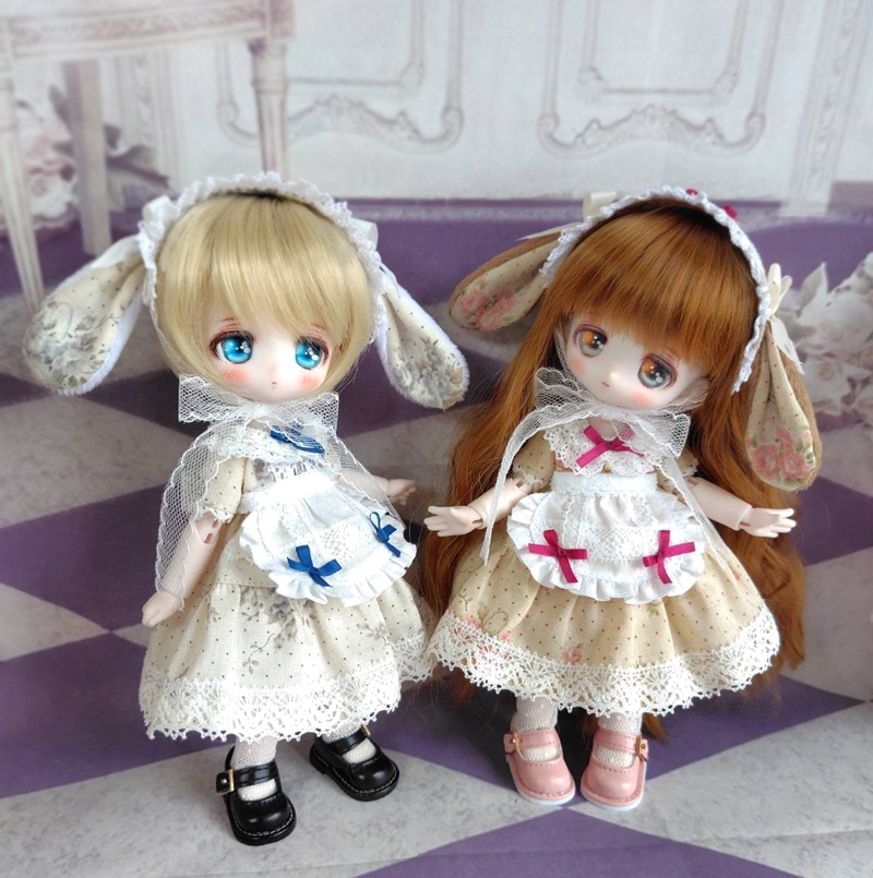 たれ耳うさぎのエプロンドレスセット・ピンク