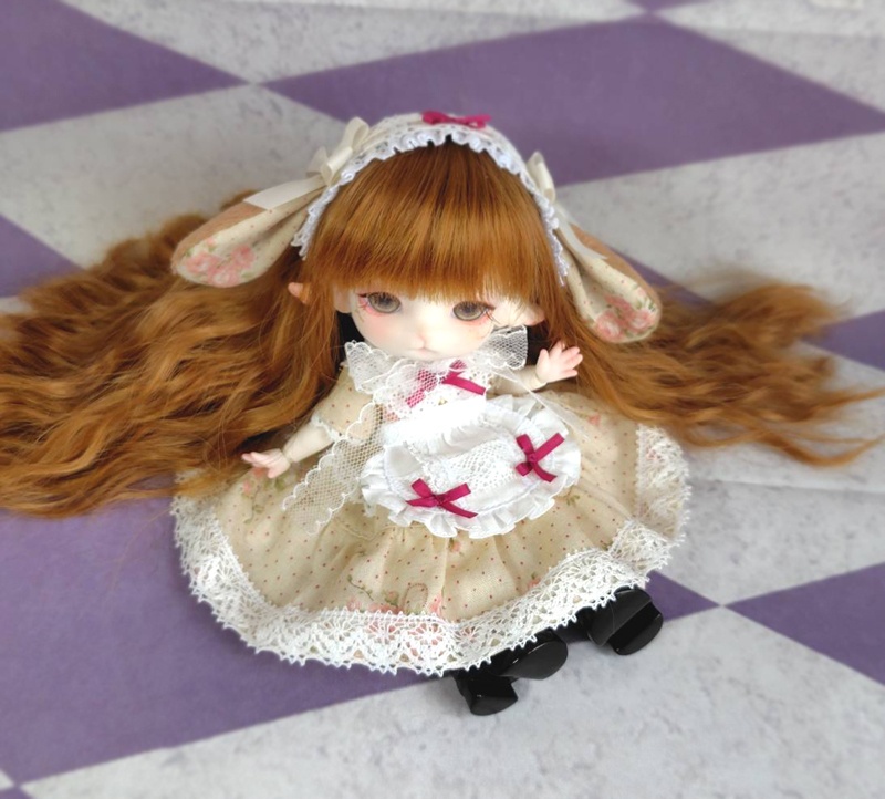 たれ耳うさぎのエプロンドレスセット・ピンク
