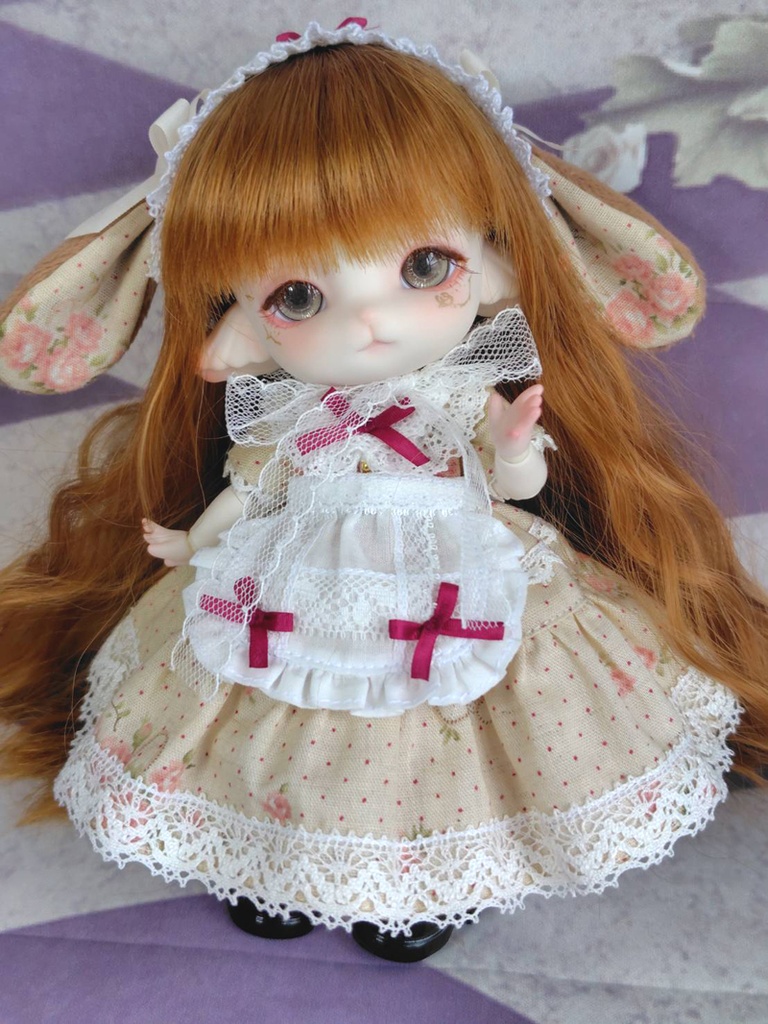 たれ耳うさぎのエプロンドレスセット・ピンク