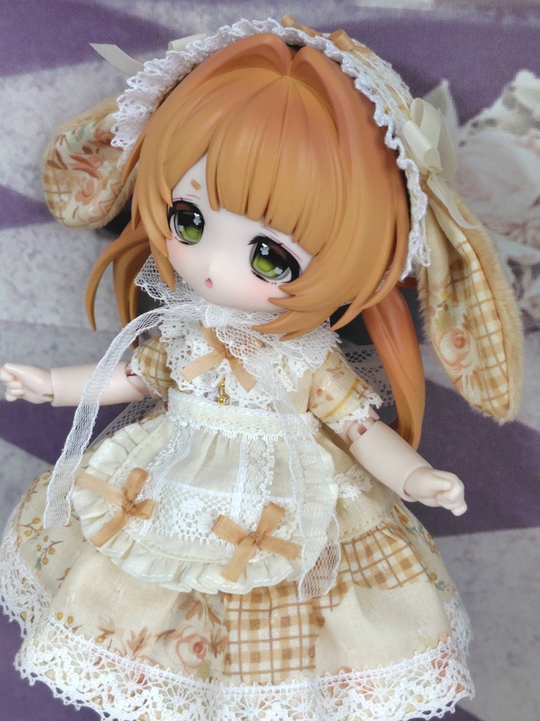 たれ耳うさぎのエプロンドレスセット・オレンジ