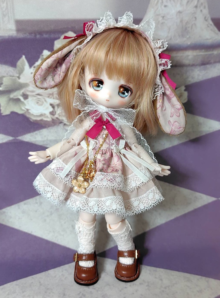 たれ耳うさぎ甘ロリドレス５点セット　ピンク