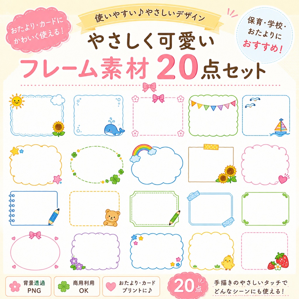 🌼やさしく可愛いフレーム素材20セット🌼