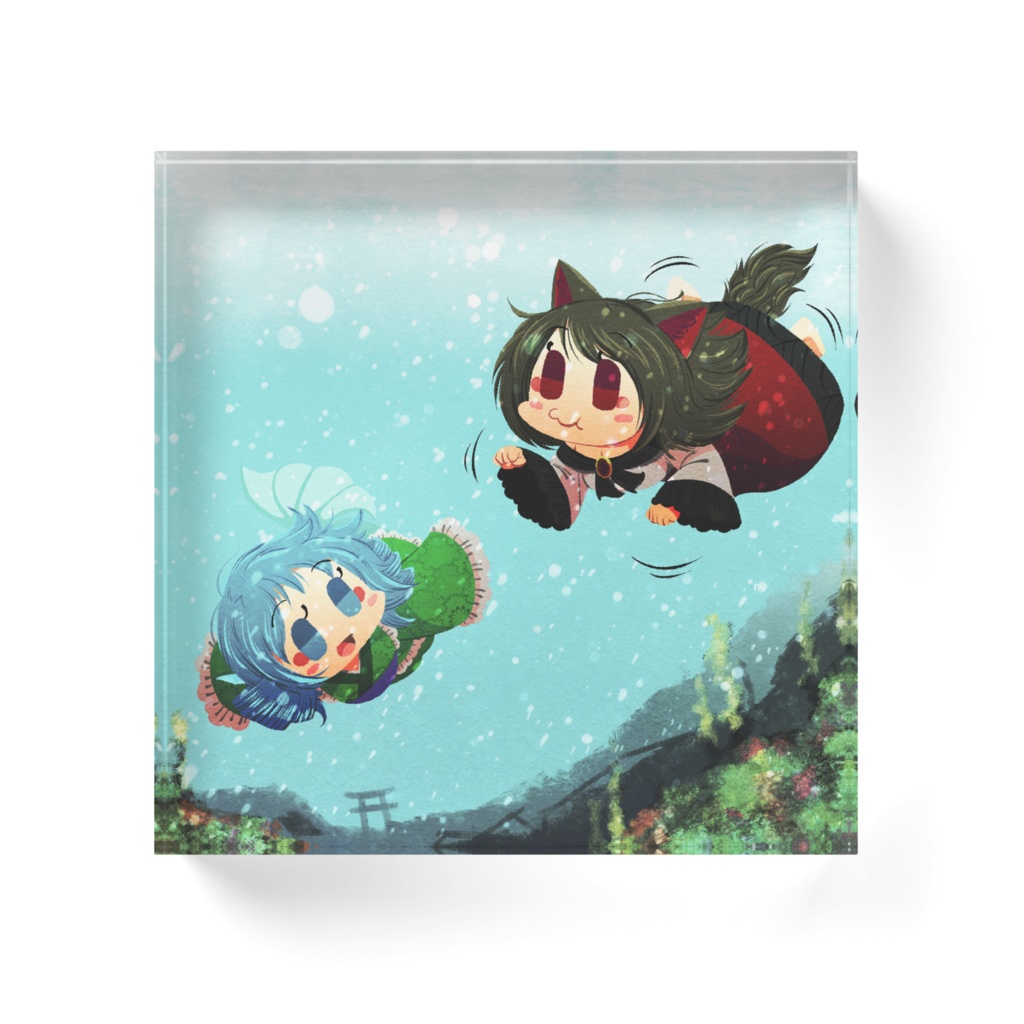 影狼ちゃんとわかさぎ姫の水中デート【アクリルブロック】
