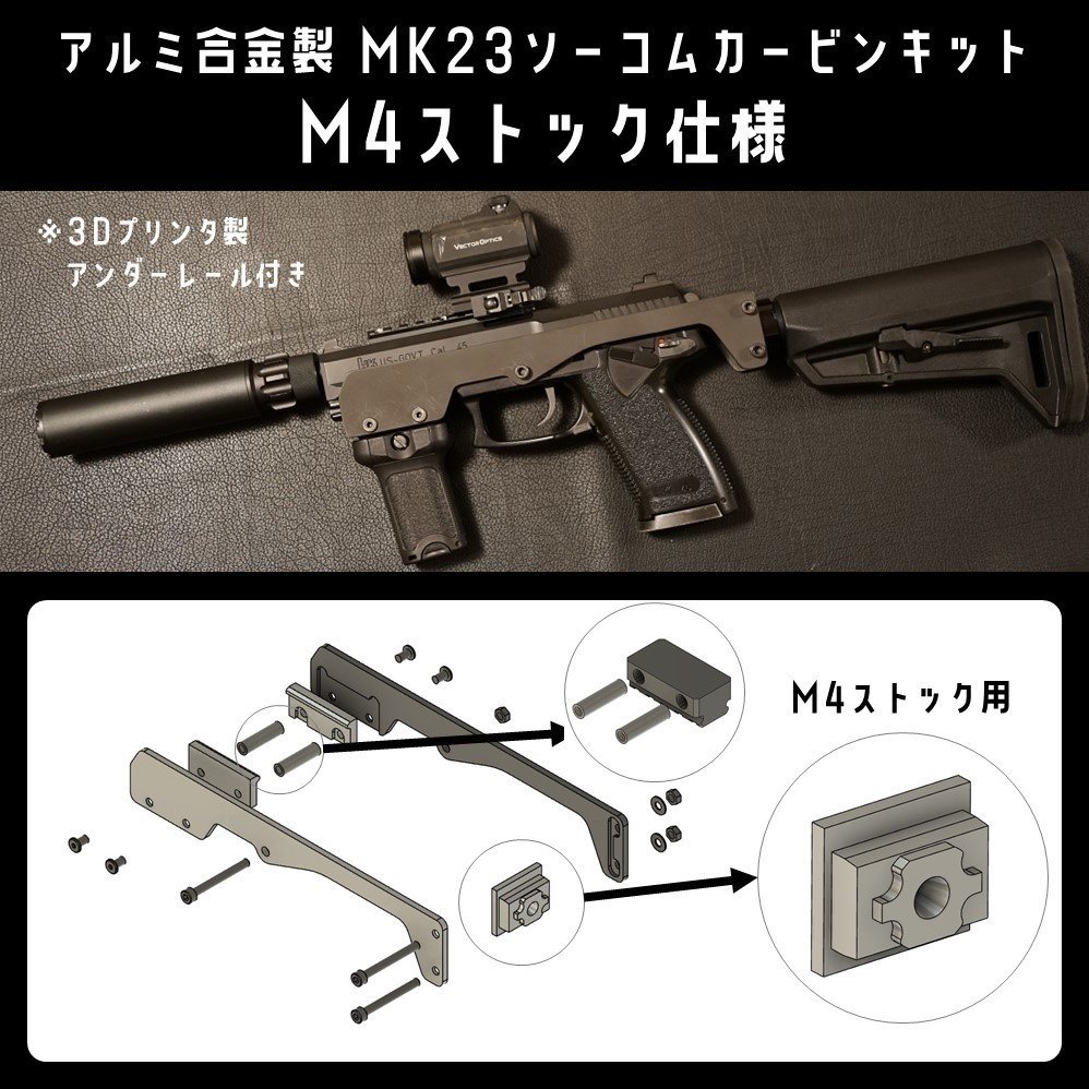 アルミ合金製 MK23ソーコムカービンキット（M4ストック用、アンダー ...