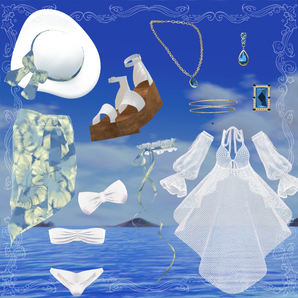 【6avatar対応】2023 Jewelry swimsuit & Pareo+【VRC想定】