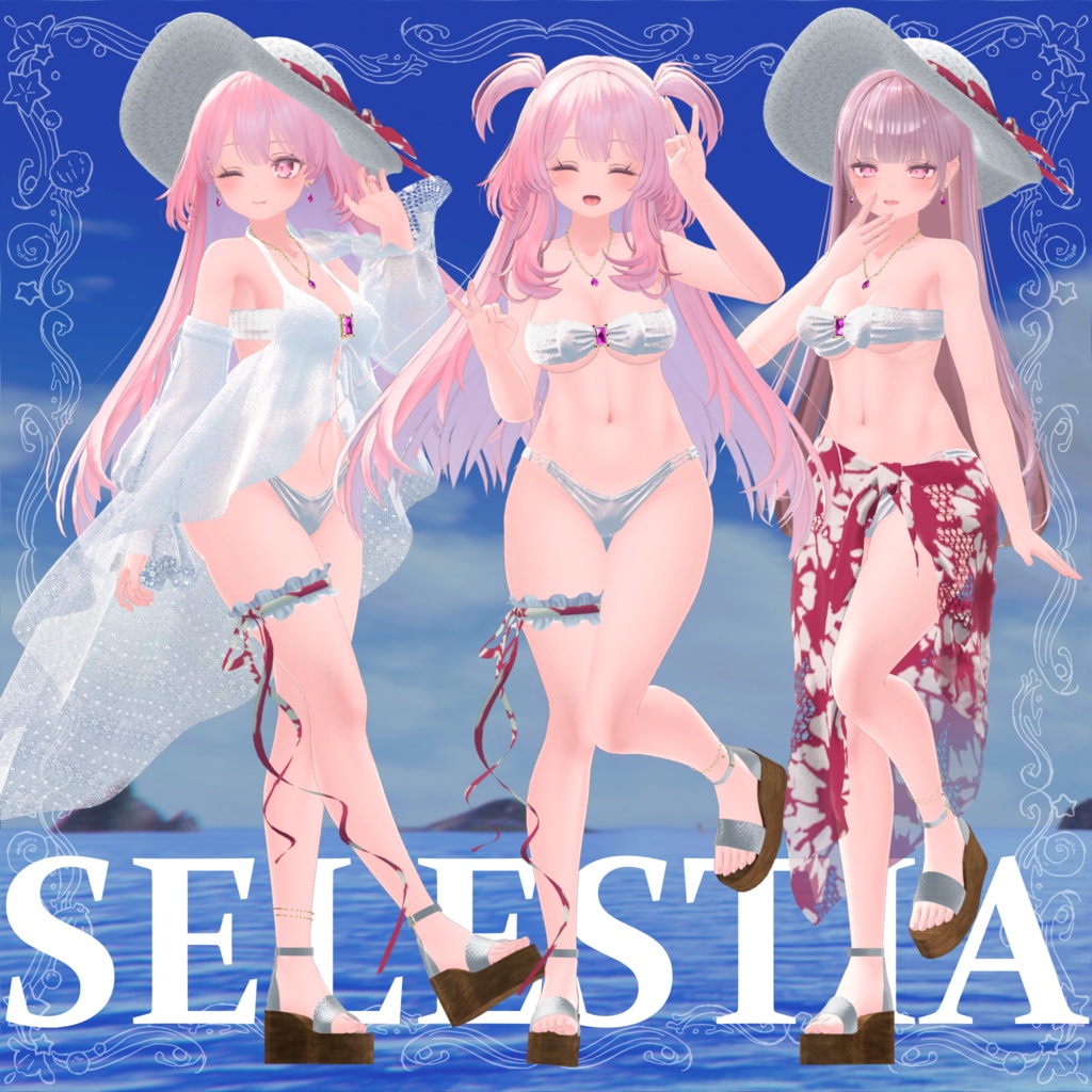 【6avatar対応】2023 Jewelry swimsuit & Pareo+【VRC想定】