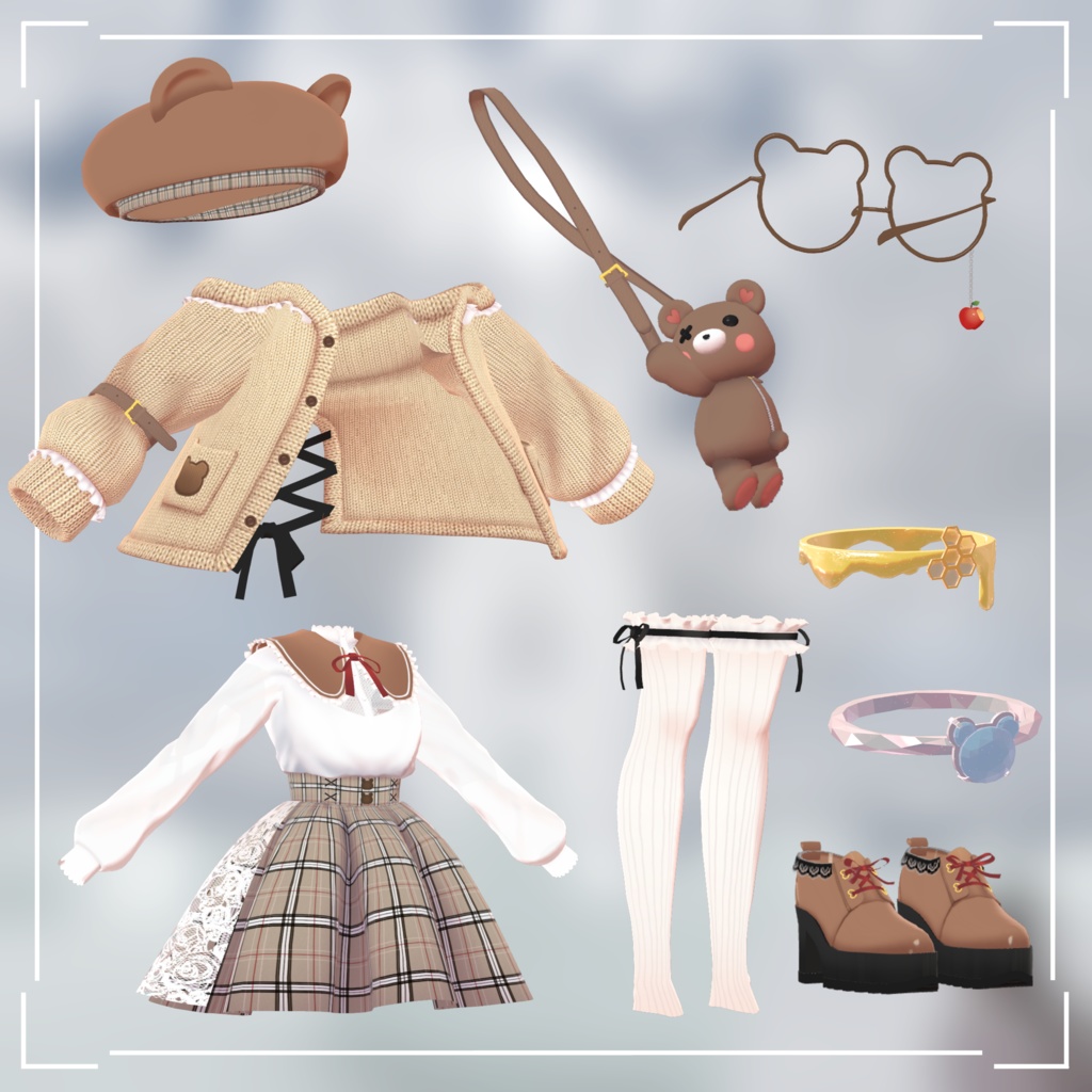 【マヌカ対応】おでかけくまちゃんコーデ【VRC想定】