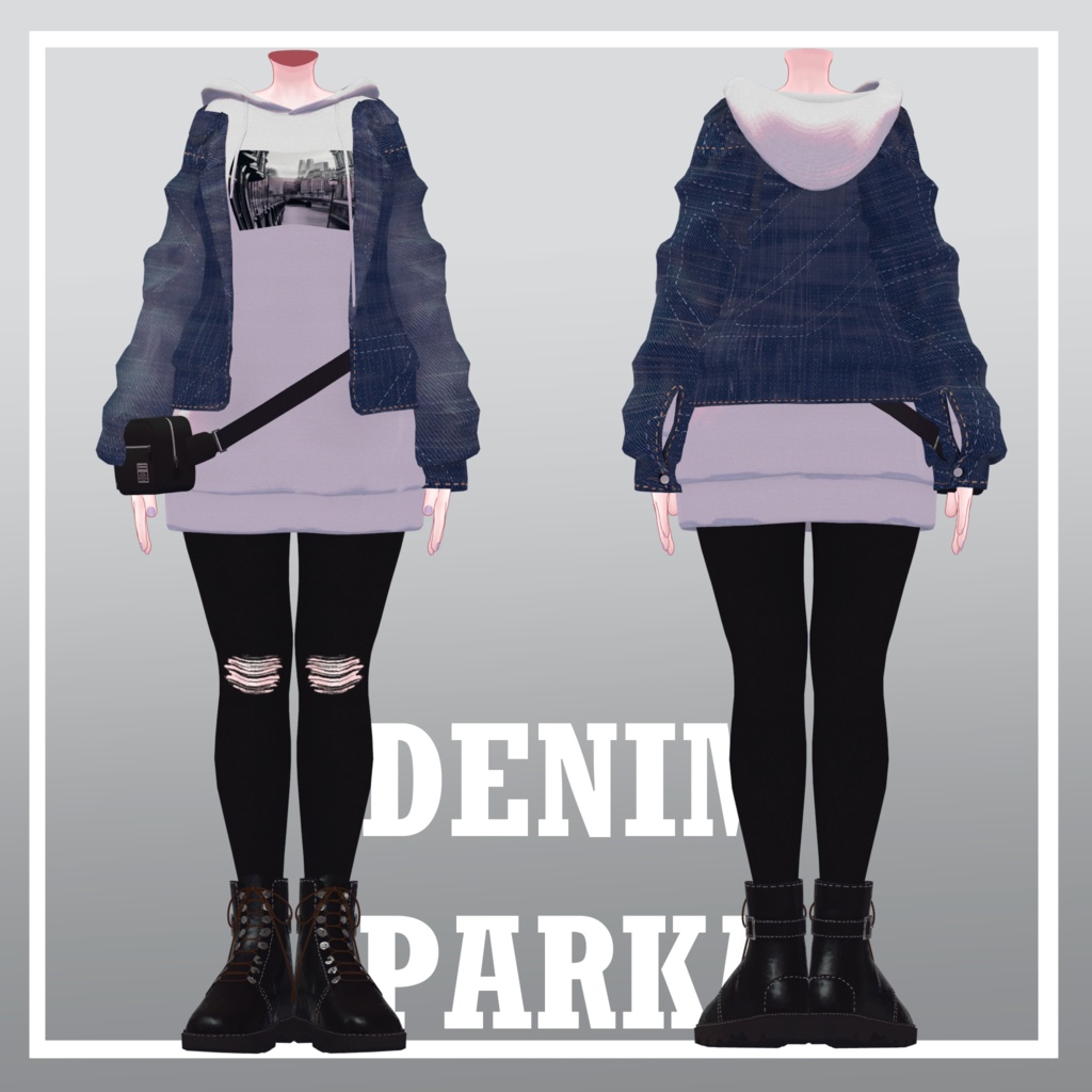 【6アバター対応】デニムパーカー【VRC想定】