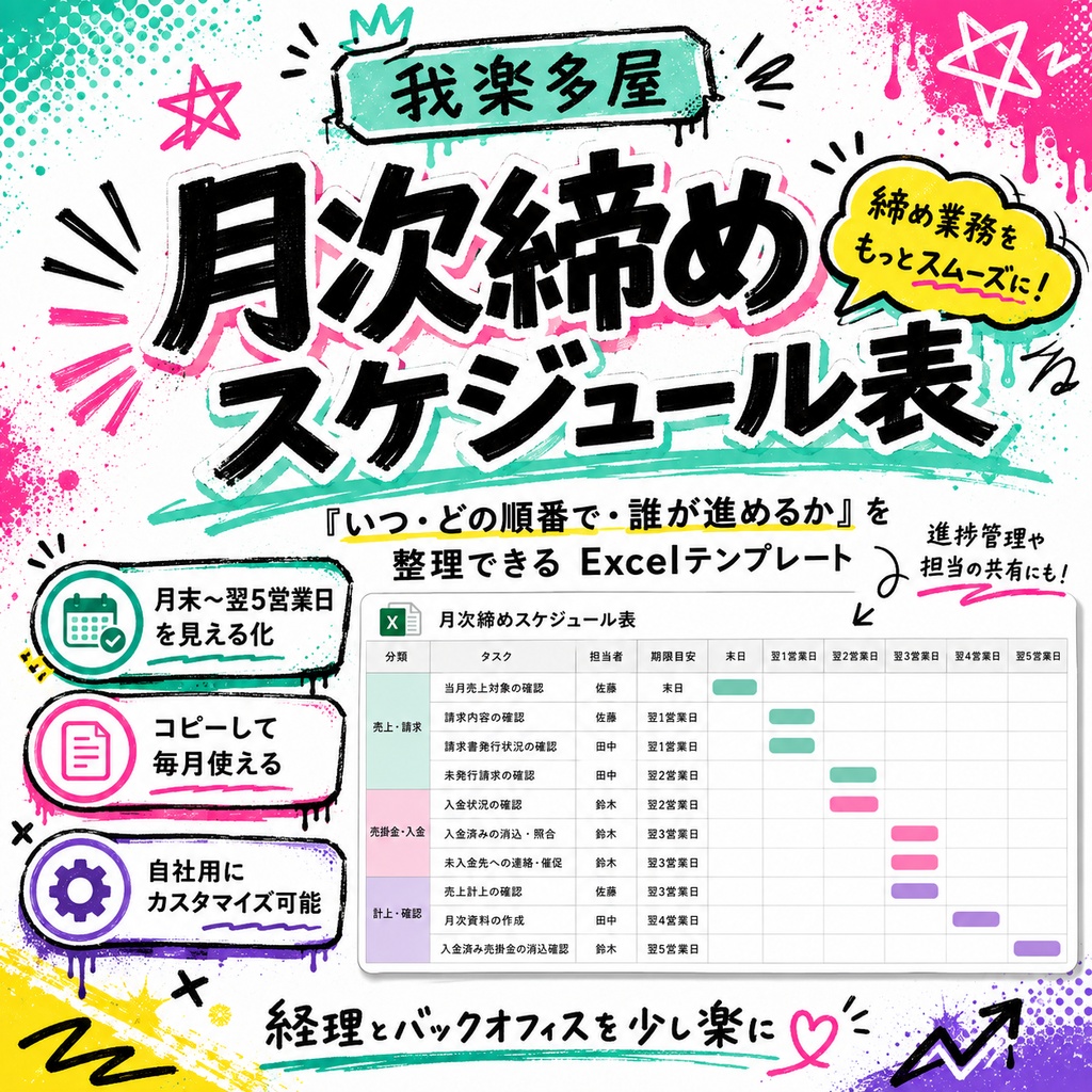 月次締めスケジュール表｜Excelテンプレート