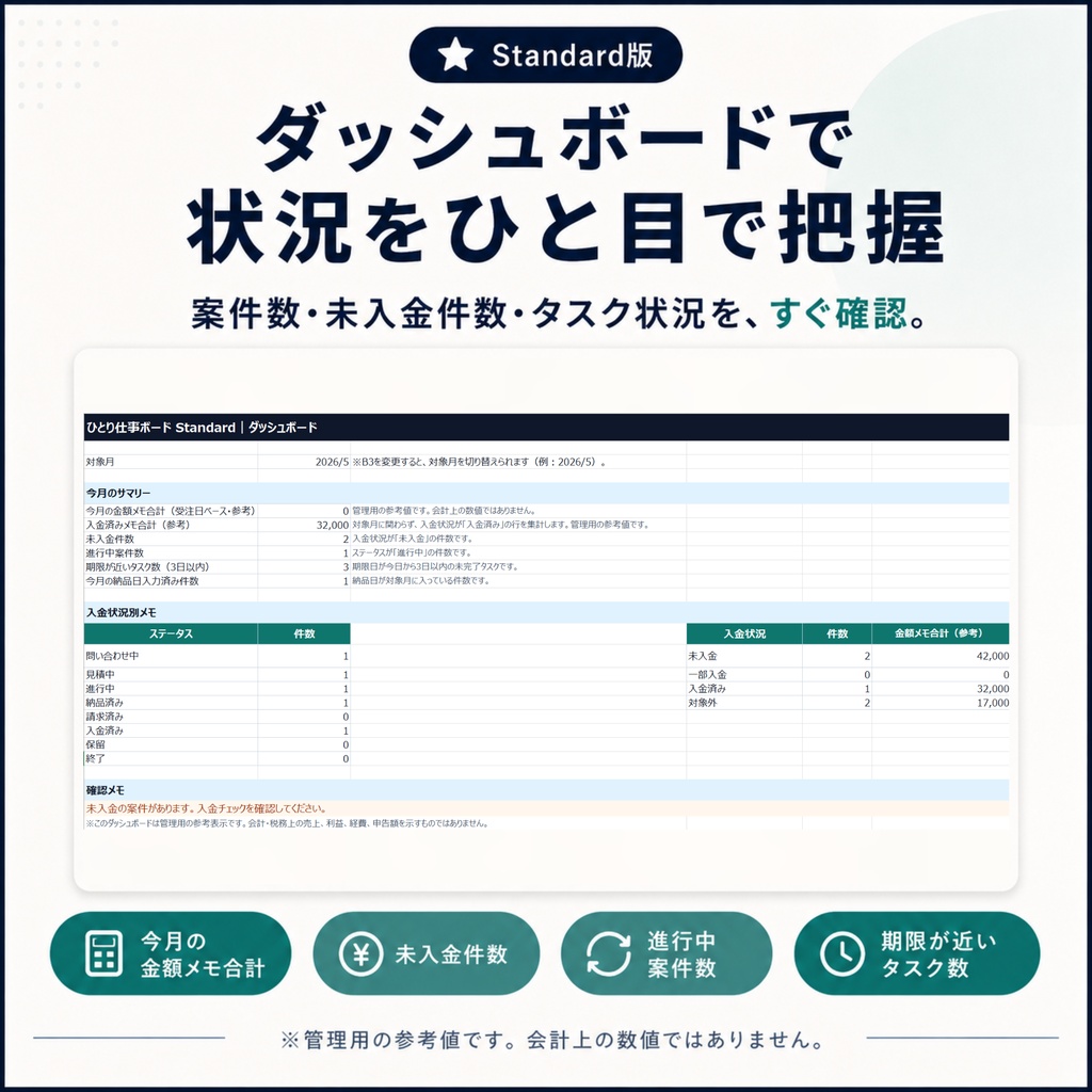 【無料版あり】ひとり仕事ボード|案件・入金予定・次アクション整理用Excelテンプレート