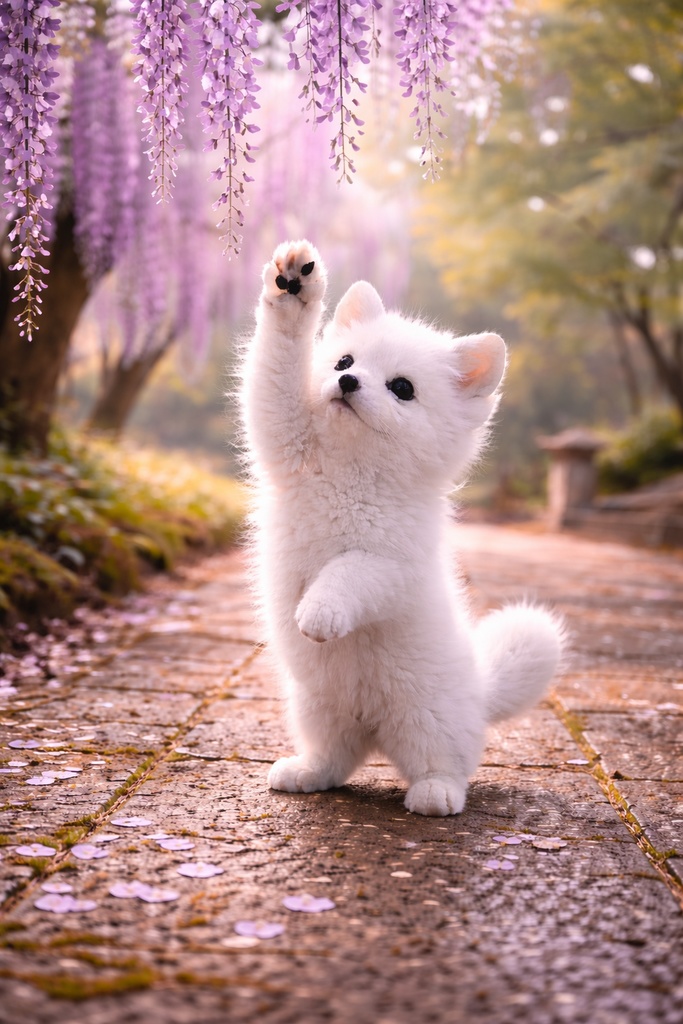 春の藤とホッキョクギツネ