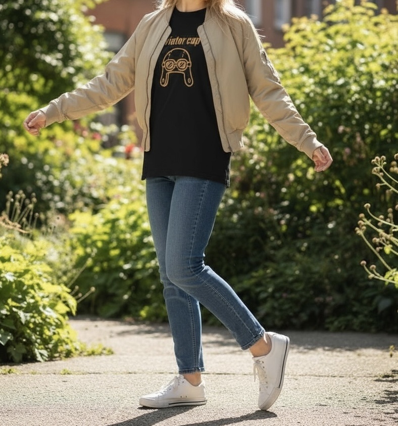 【WOLFJAM BASE】パイロット帽イラストロングスリーブTシャツ(ブラック)