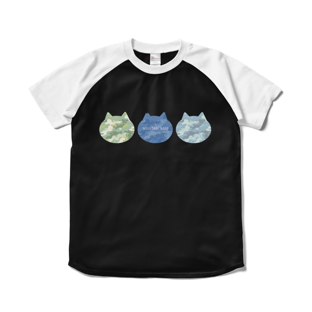 【陸海空】カモフラねこラグランT（ブラック×ホワイト）