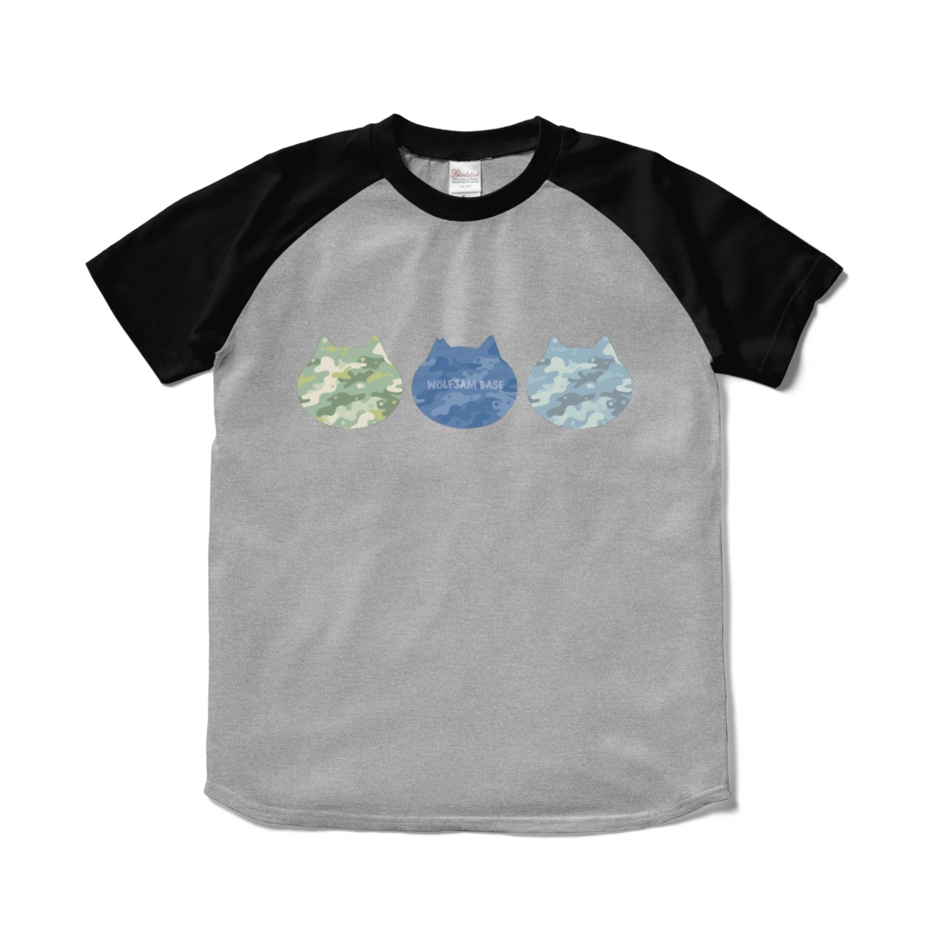 【陸海空】カモフラねこラグランT（杢グレー×ブラック）