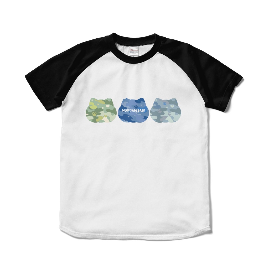 【陸海空】カモフラねこラグランT（ブラック×ホワイト）
