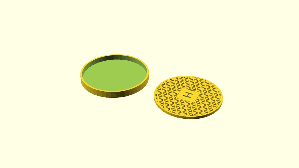 【3Dプリント用STL】籠目グリッド受け皿セット(取り外し式・直径100mm・OpenSCAD)