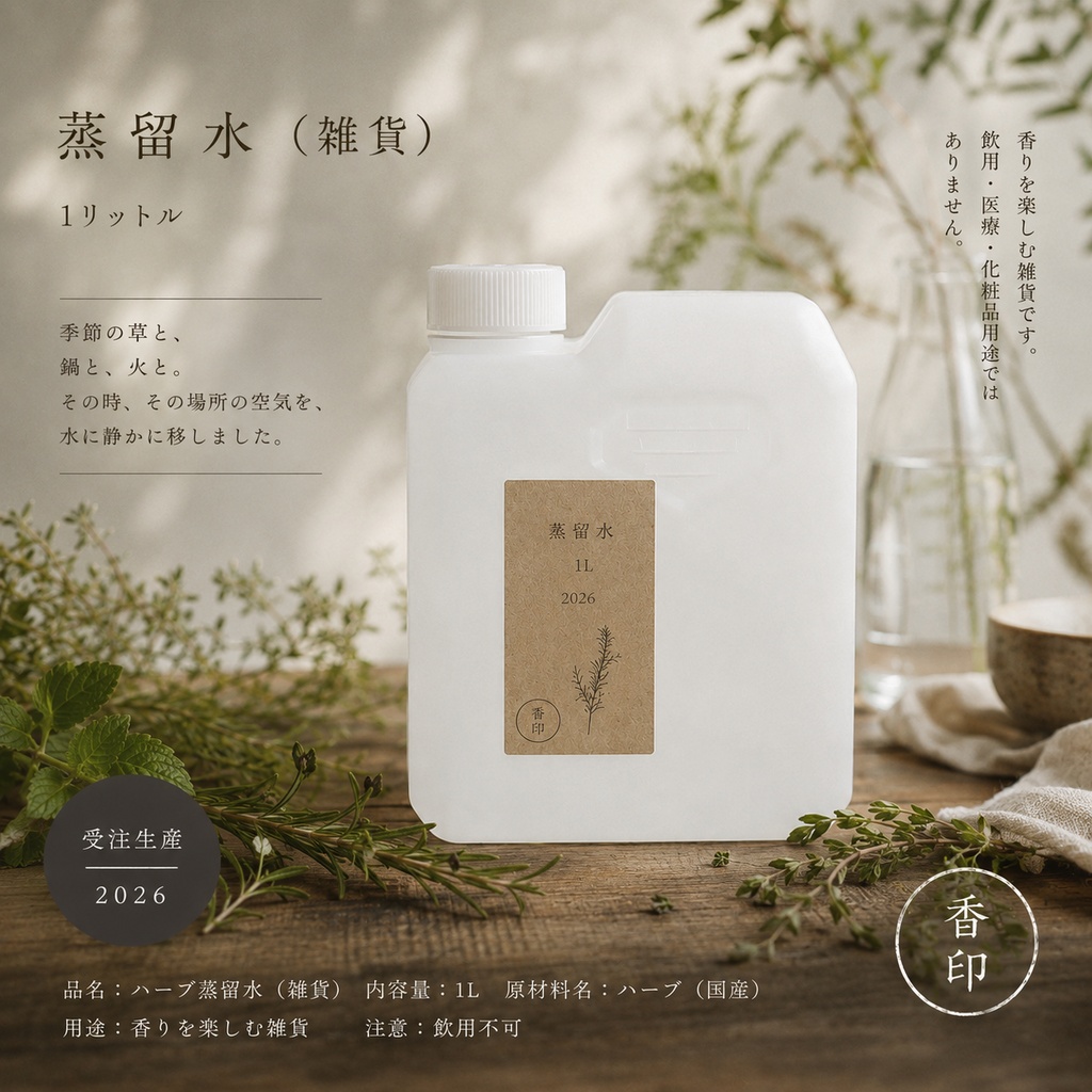 【香草庵｜受注蒸留】季節と相談してつくるハーブ蒸留水 1L