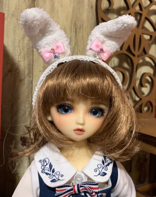 けも耳カチューシャ　リボンの白うさぎ　SDM向けサイズ