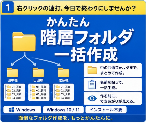 かんたん階層フォルダ一括作成｜Windows用・インストール不要