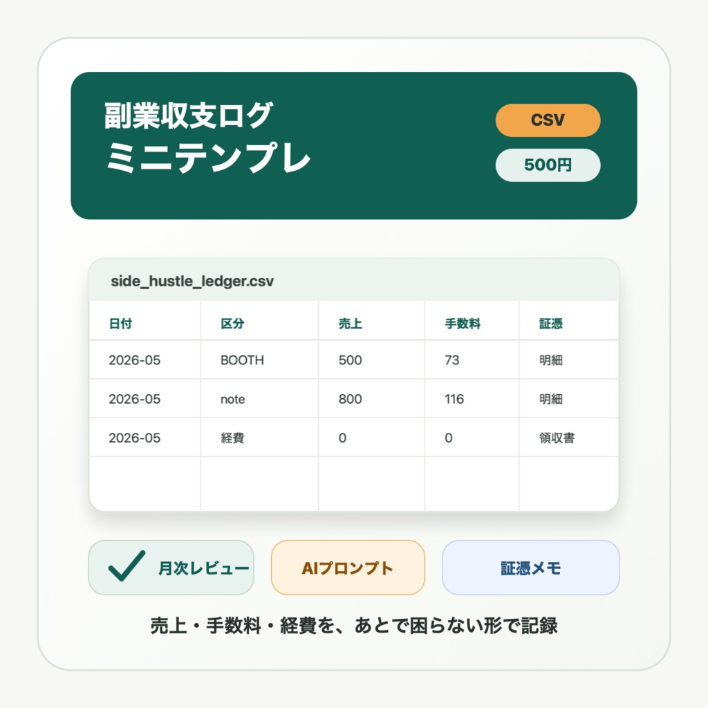副業収支ログ・ミニテンプレ