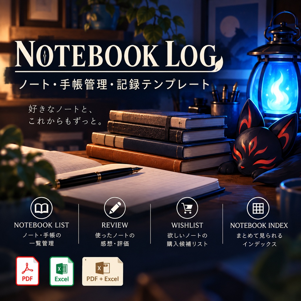 NOTEBOOK LOG|ノート・手帳管理・記録テンプレート|PDF・Excel