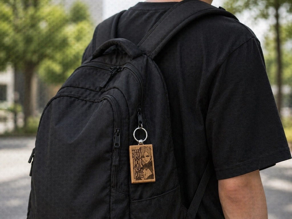 【一点物】覇凰院キャサリンウッドブランクのサイズは約3*5.6 cm 、厚さ0.7 cmで、キーリングの直径は約3.17 cm。日記念|木製キーホルダー(丸型/長方形・リバーシブル)