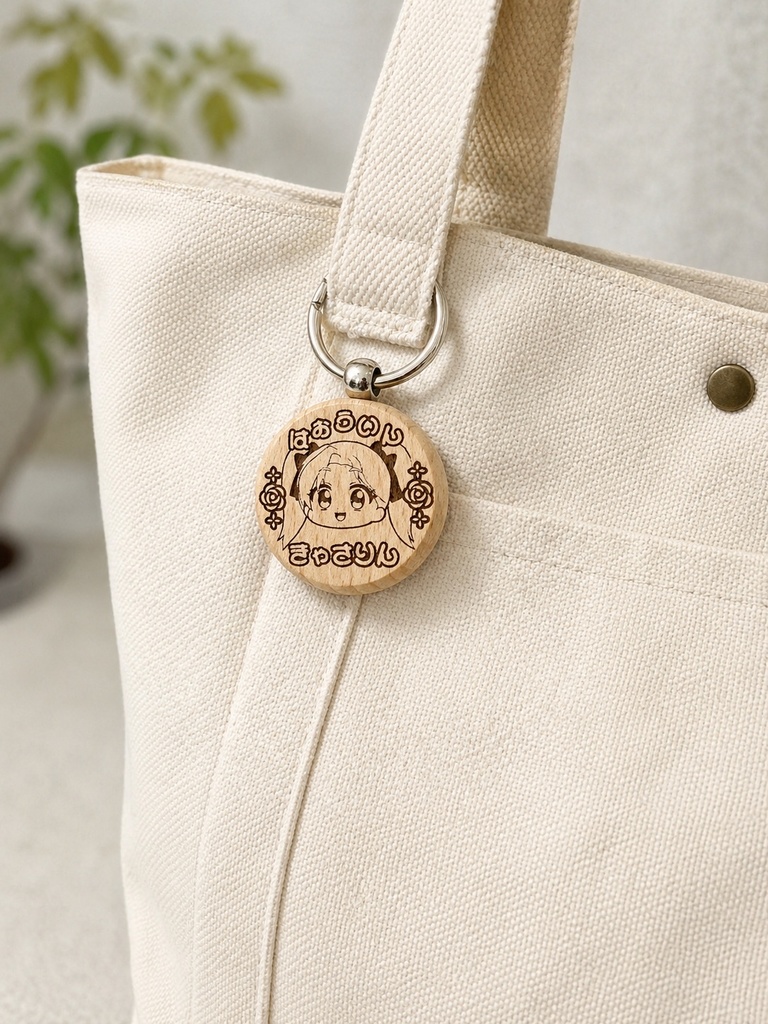 【一点物】覇凰院キャサリンウッドブランクのサイズは約3*5.6 cm 、厚さ0.7 cmで、キーリングの直径は約3.17 cm。日記念|木製キーホルダー(丸型/長方形・リバーシブル)