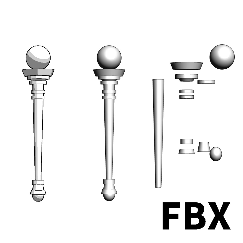 【見本用作例データ】漫画用3D素材 杖モデル(FBX)