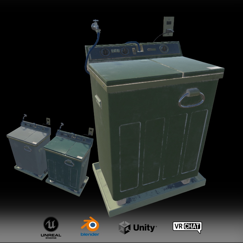 【昭和レトロ】2層式洗濯機3色セット【3Dモデル】
