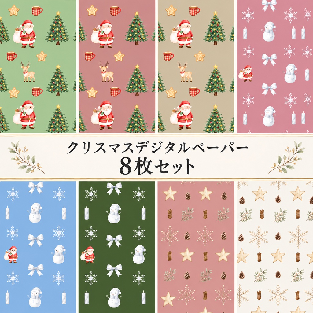 【クリスマス】デザインペーパー 8枚セット/手帳、壁紙、素材背景
