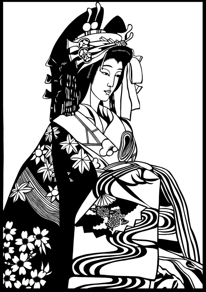 切り絵「坂東玉三郎・遊女夕霧」