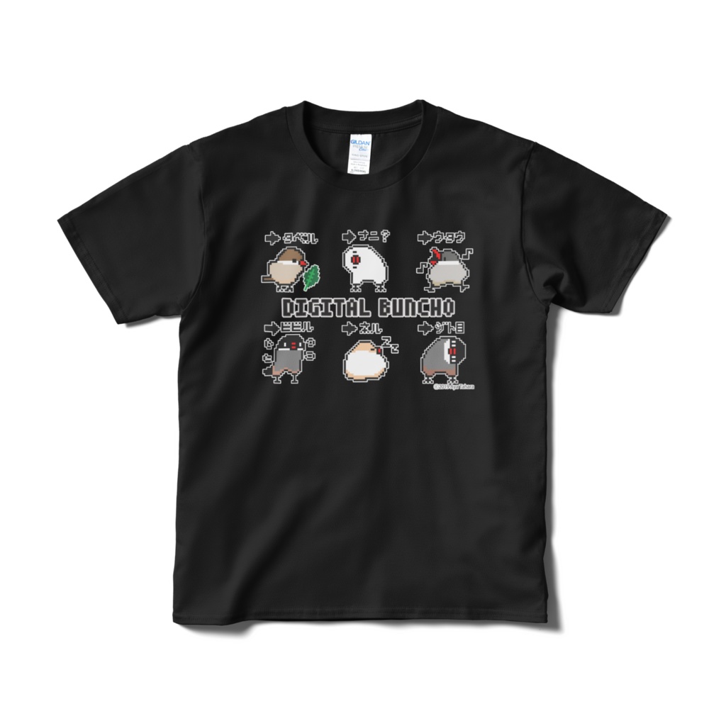 ドット絵　文鳥　DIGITAL BUNCHO　黒Tシャツ　